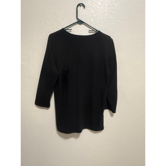 Alfred Dunner Womens Black Floral Butterfly V-Neck 3/4 Sleeve Top Small Cotton - Picture 4 of 7